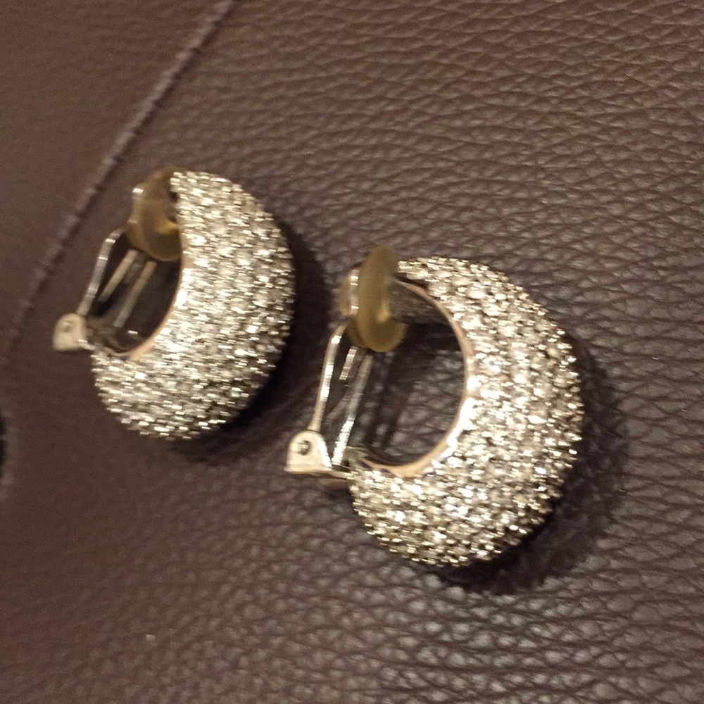 St. John signed crystal hoop clip-on earrings